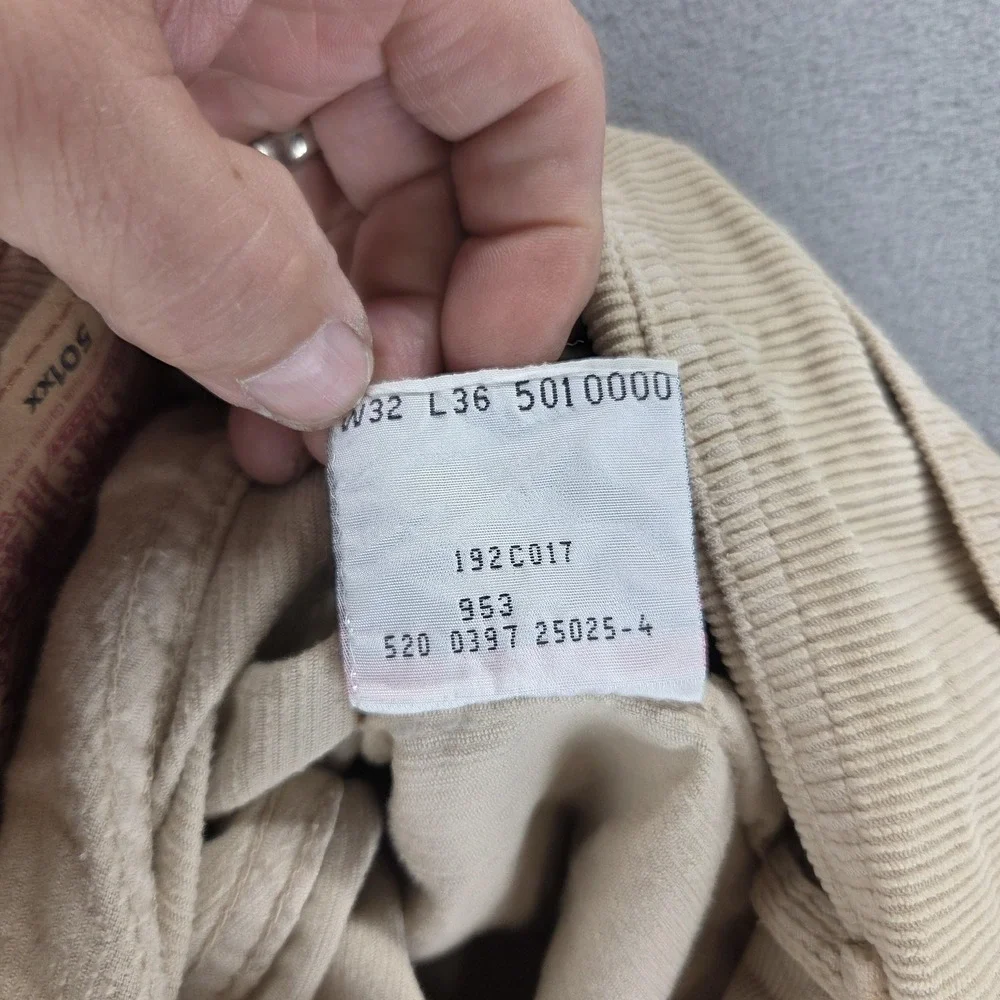 Vintage Levis 501 Jeans Mens Beige Corduroy Straight Button Fly USA Fits 30x34